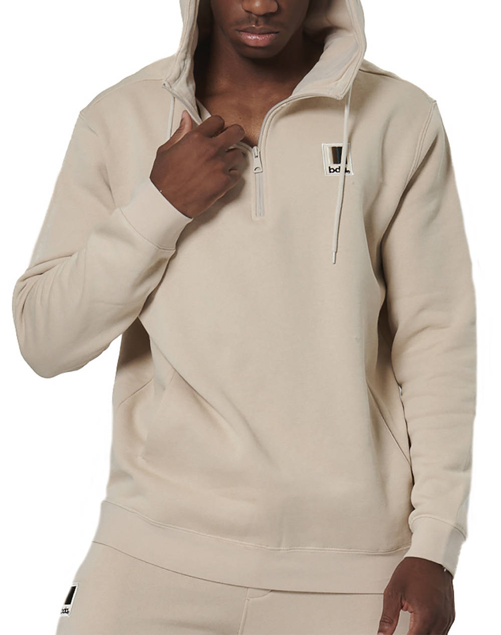 BODY ACTION MEN''S HALF-ZIP HOODED SWEATSHIRT 063512-01-MOONBEAM GREY LightGray