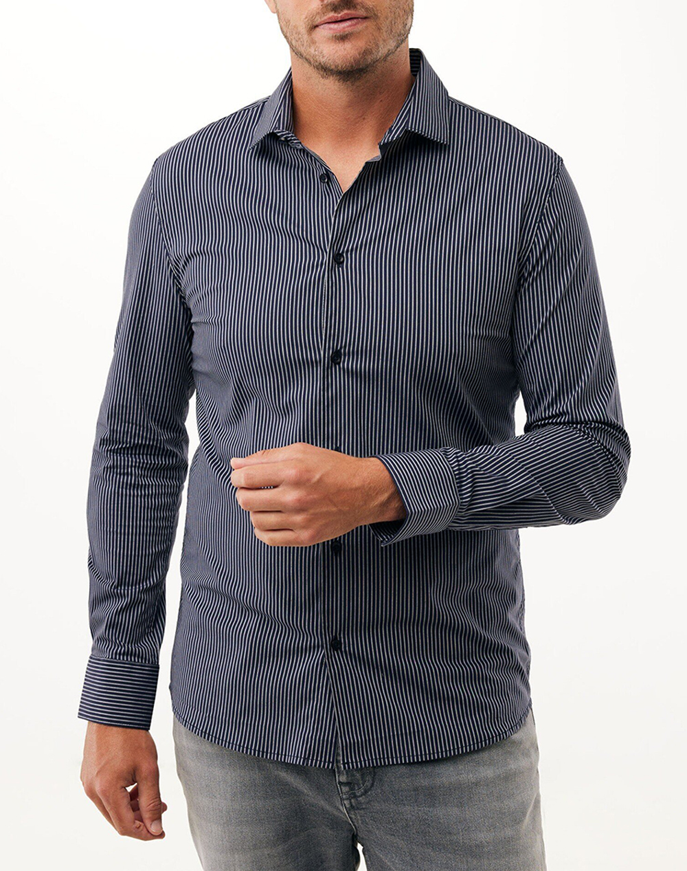 MEXX ANETO Striped easy iron shirt MF007201753M-193928 DarkBlue