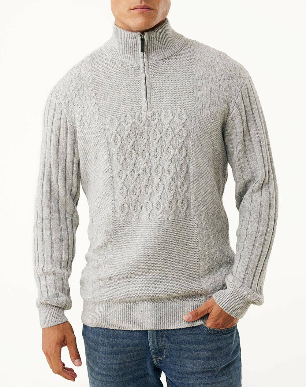MEXX Knitted patchwork half zip sweater MF006604353M-300531 Gray