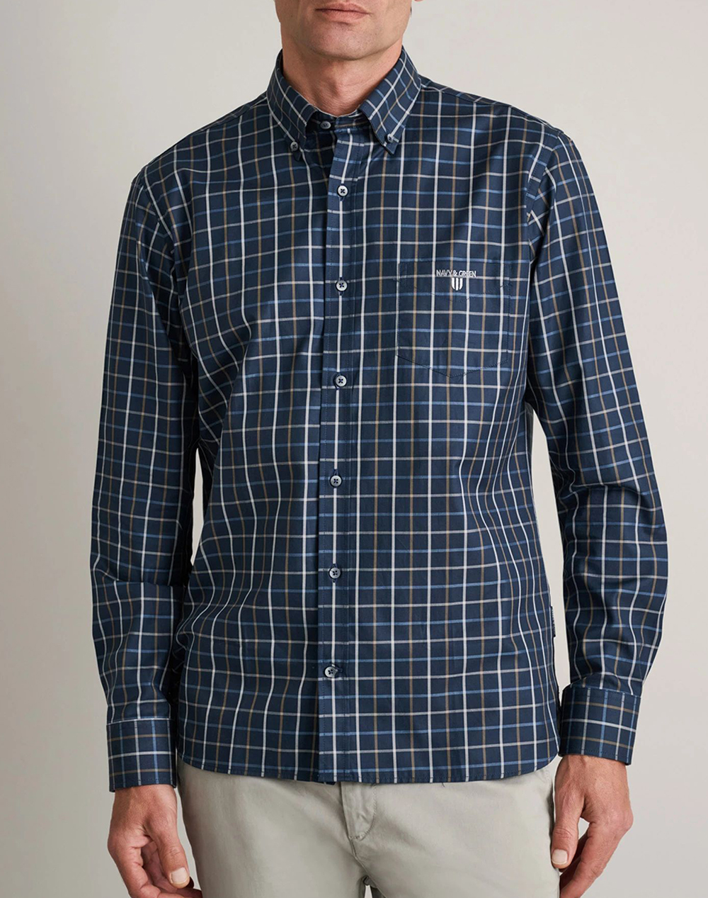 NAVY&GREEN ΠΟΥΚΑΜΙΣΟ COMFORT FIT 24NG.EK068/1B-BLUE/MUSTARD/PETROL Blue