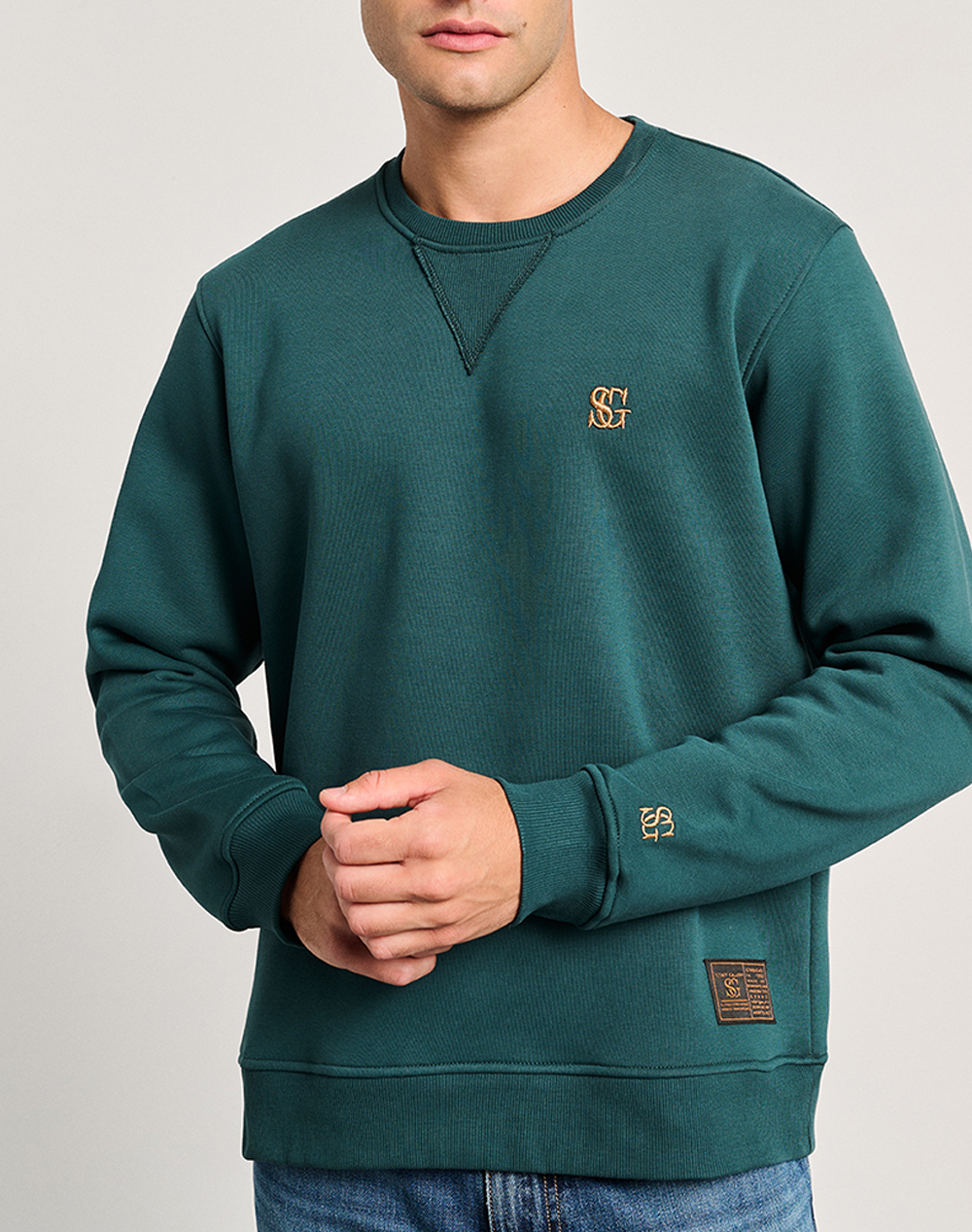 STAFF Fitz Crew Neck Sweater 65% Cotton 35% Pol 64-108.054-Ν0012 DarkGreen