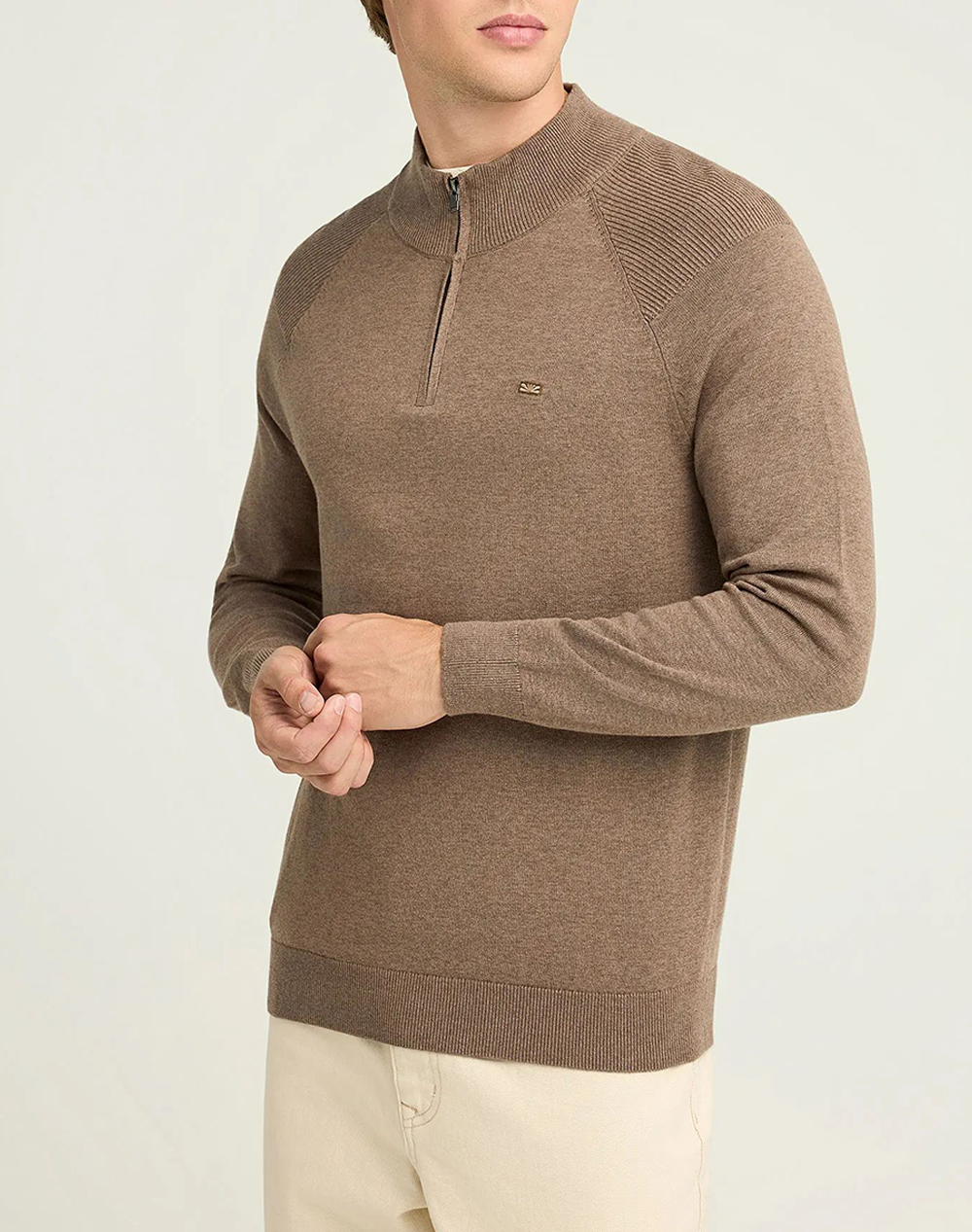 FUNKY BUDDHA Ανδρικό Πλεκτό Με Φερμουάρ FBM012-003-09-CIGAR MEL Brown