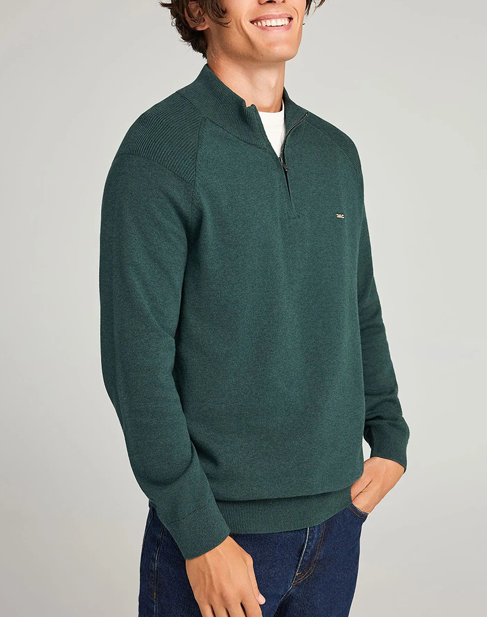 FUNKY BUDDHA Ανδρικό Πλεκτό Με Φερμουάρ FBM012-003-09-PINE GREEN MEL DarkGreen