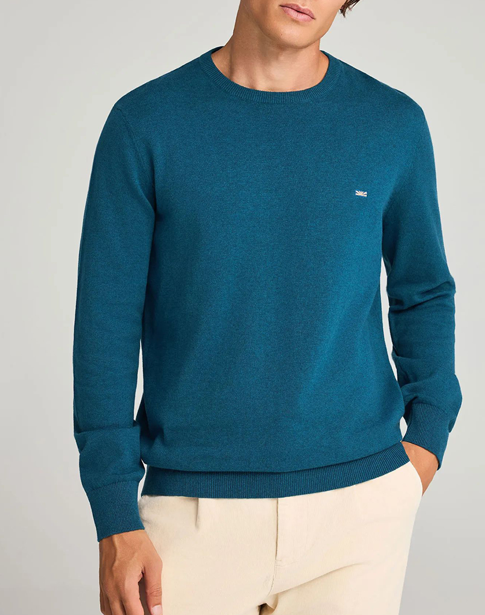 FUNKY BUDDHA Ανδρικό Πλεκτό με Λαιμόκοψη FBM012-001-09-TEAL MEL Petrol