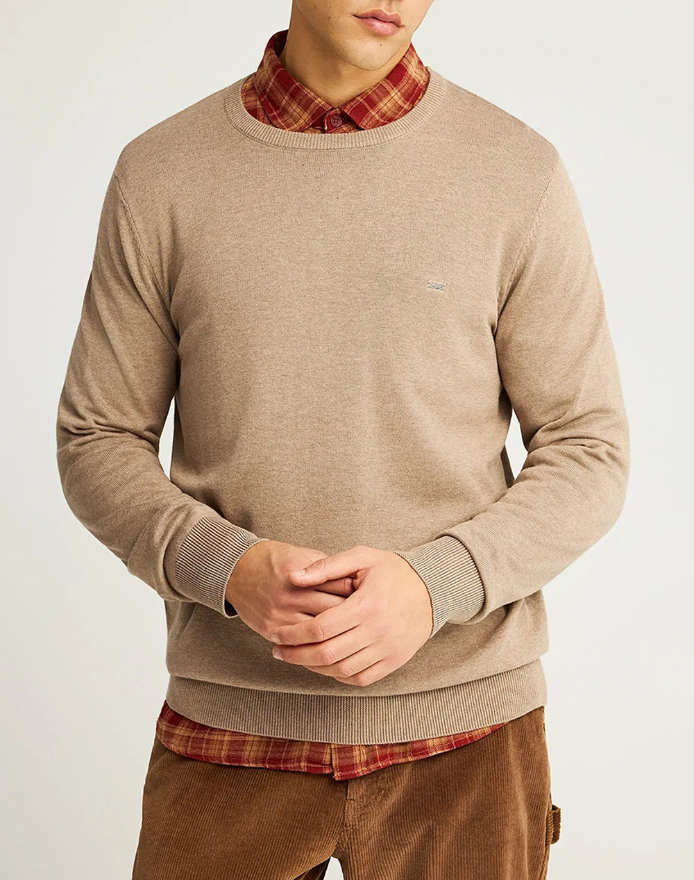 FUNKY BUDDHA Ανδρικό Πλεκτό με Λαιμόκοψη FBM012-001-09-LT CIGAR MEL SandyBrown