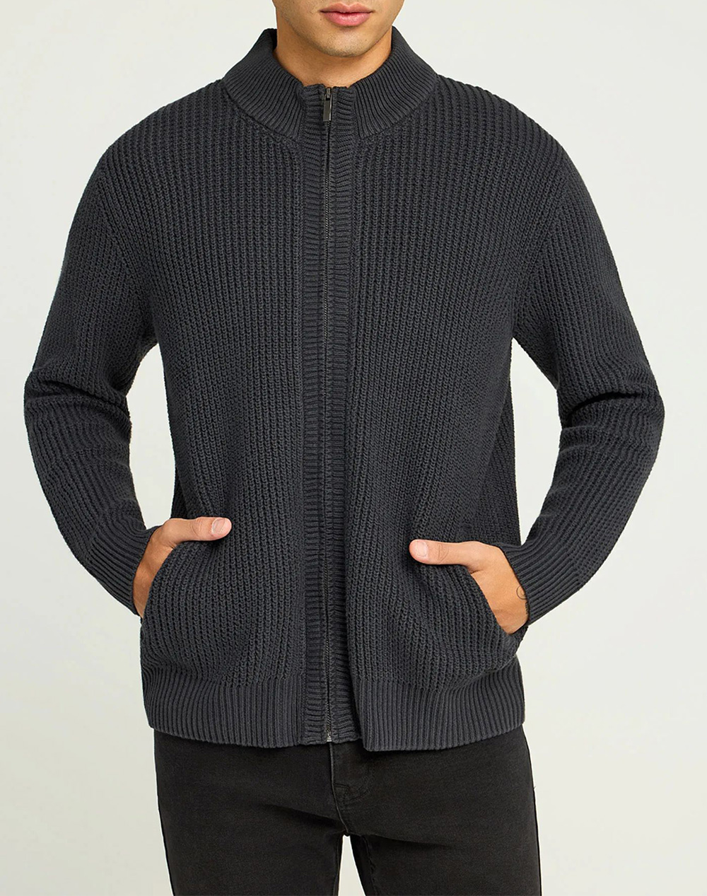 FUNKY BUDDHA Ανδρική Πλεκτή Ζακέτα FBM012-015-09-ANTHRACITE JetBlack