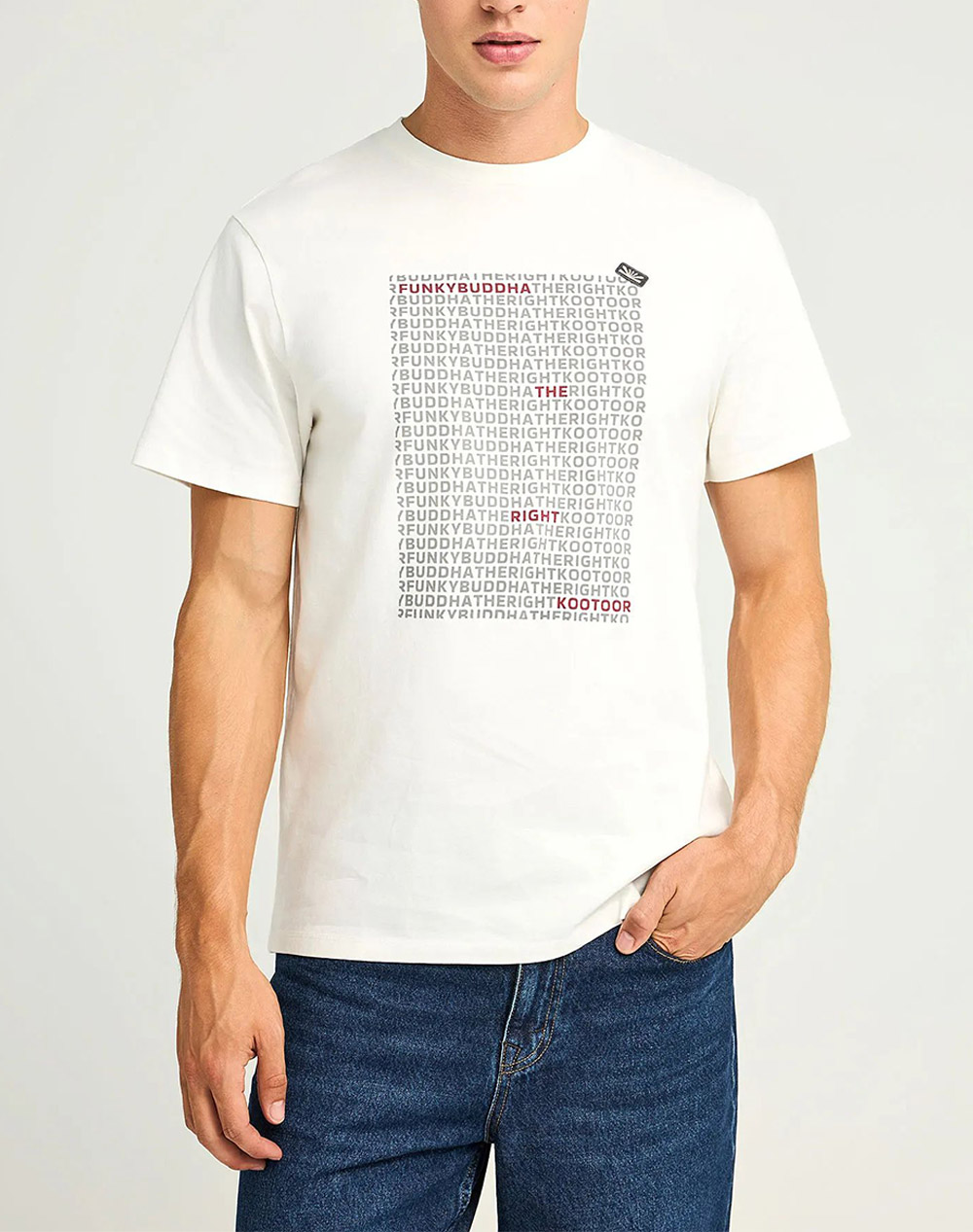FUNKY BUDDHA Ανδρική Μπλούζα Με Κοντό Μανίκι Και Τύπωμα FBM012-016-04-OFF WHITE OffWhite