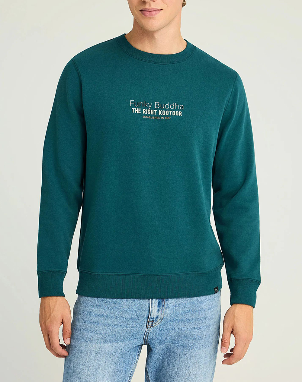 FUNKY BUDDHA Ανδρικό Φούτερ Με Λαιμόκοψη FBM012-007-06-Dark Sea DarkGreen