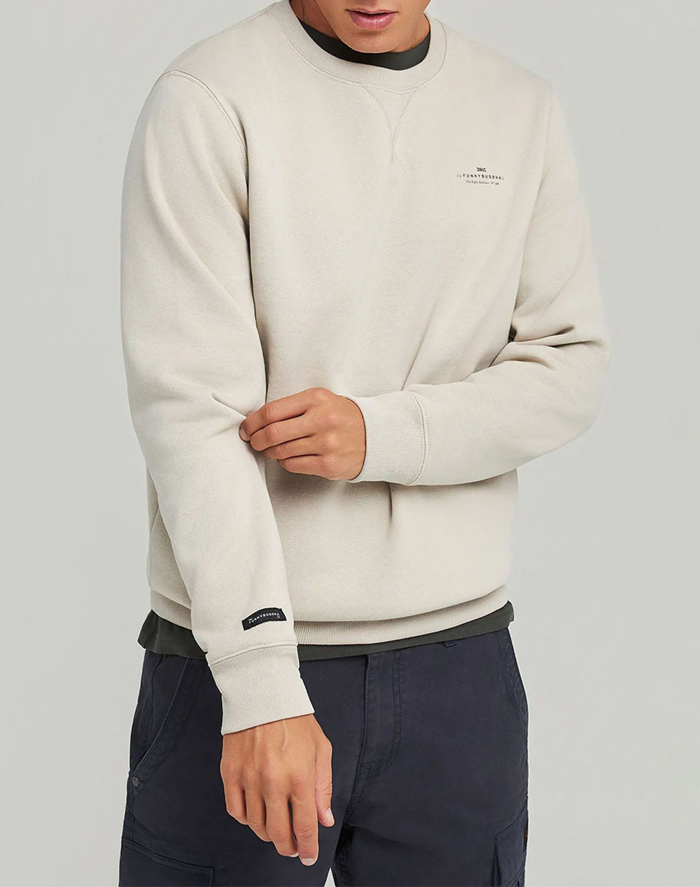 FUNKY BUDDHA Ανδρικό Φούτερ Με Λαιμόκοψη FBM012-003-06-GREIGE Biege