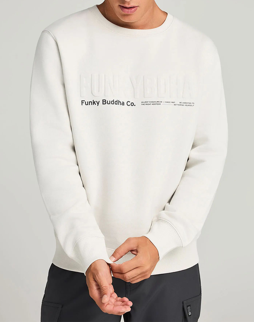 FUNKY BUDDHA Ανδρικό Φούτερ Με Λαιμόκοψη FBM012-008-06-MIST OffWhite