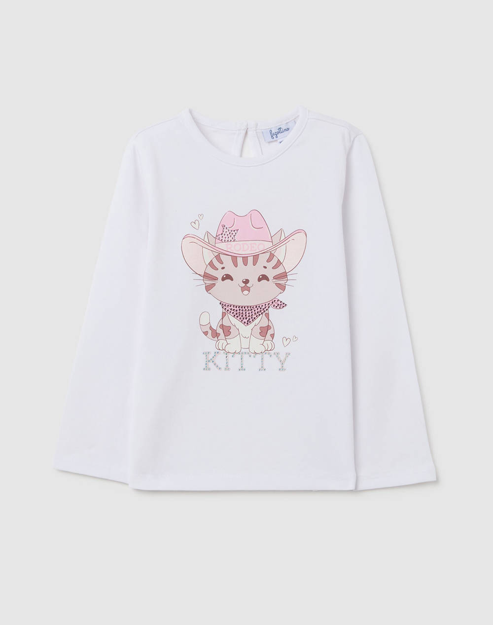 OVS T-SHIRT L/S W/KITTY 2396159-LUCENT WHITE White