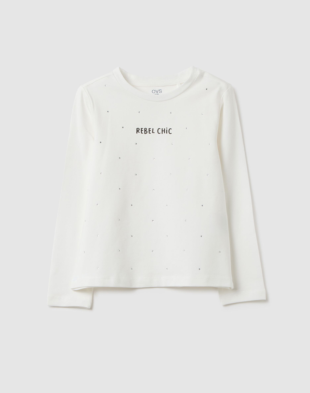 OVS T-SHIRT LS W/STRASS 2457495-BLANC DE BLANC White