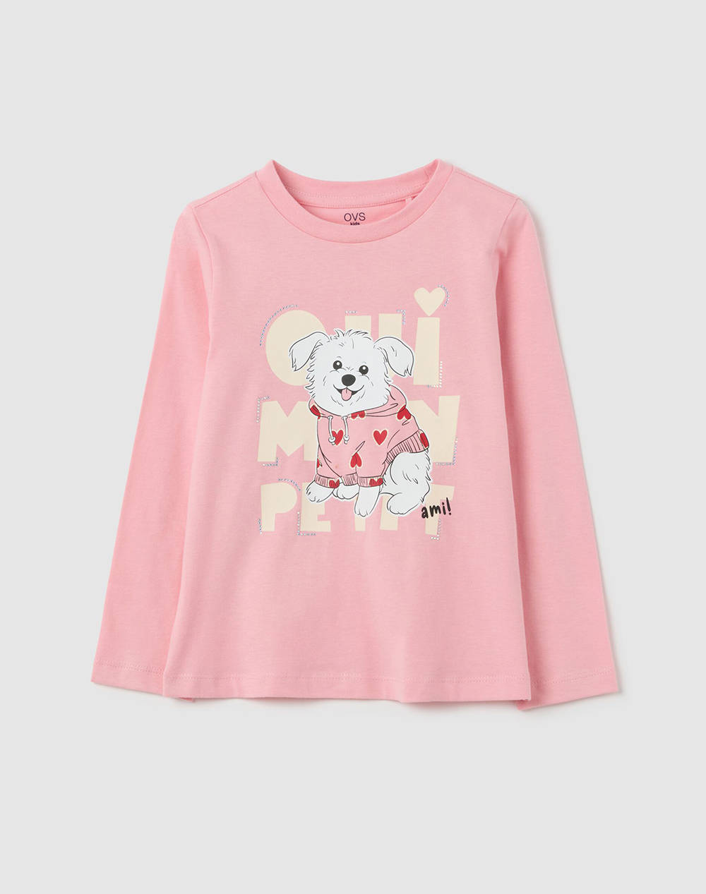 OVS TSH LS PRINT4-5COL STRASS 2447125-TICKLED PINK Pink