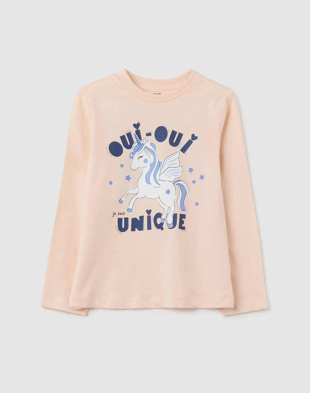 OVS TSH LS PRINT4-5COL STRASS 2447139-VANILLA CREAM LightPink