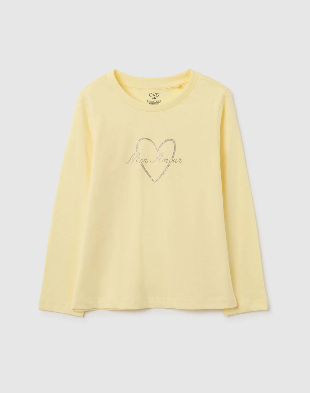 OVS TSH LS PR 1COL GLITTER 2472615-PASTEL YELLOW Yellow