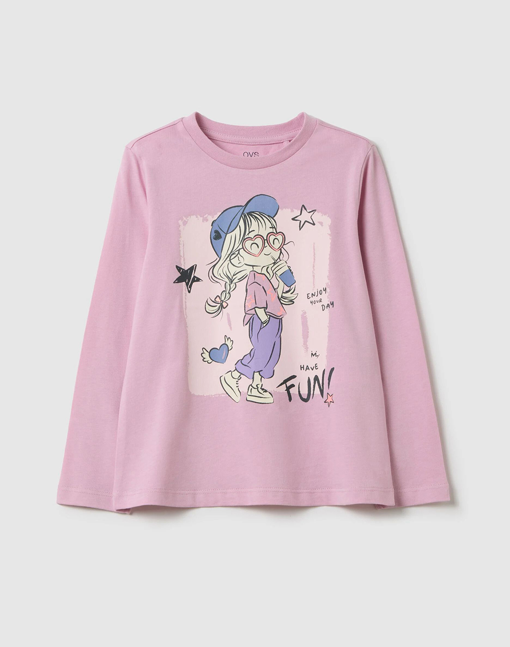 OVS T-SHIRT 4/5 COL+GLITTER 2418401-FRAGRANT LILAC Lilac