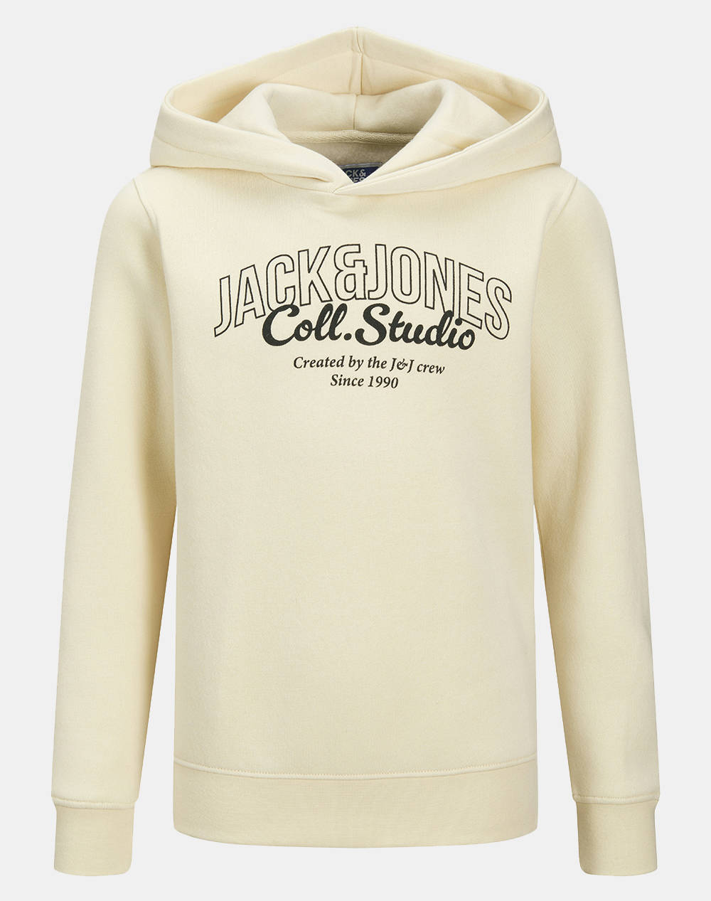 JACK&JONES JJMAKOTO SWEAT HOOD UB JNR 12285646-Antique WhiteBigPrint OffWhite