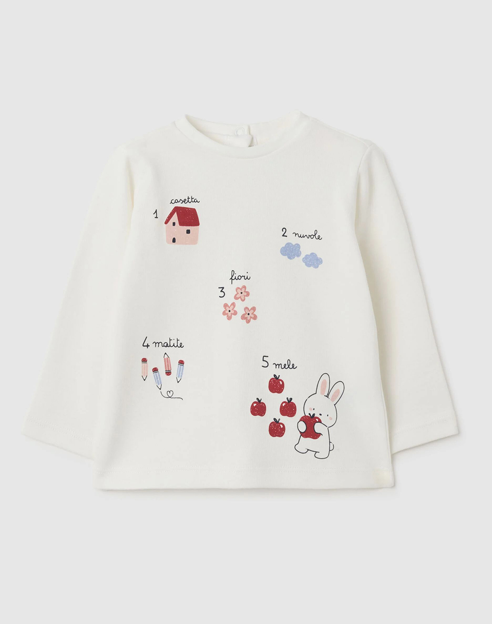 OVS T-SHIRT L/S 2418517-SUGAR SWIZZLE White