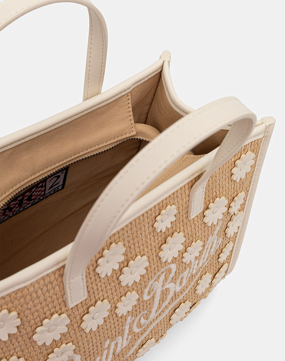 Mc2 Vivian Mid Straw-Handbag With Strap-Daisy Mini Patch 10 Emb Vvid001-02788L-02788L Biege Γυναικεία αξεσουάρ τσάντες Politikos Shop Πολιτικός