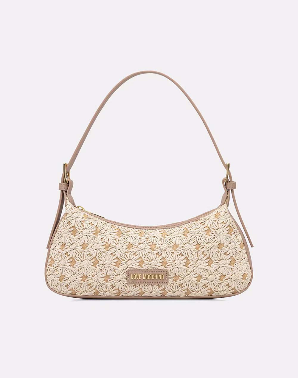 Love Moschino Γυναικεία Τσάντα Ώμου Floral Μπεζ Πολυαιθυλένιο Πολυουρεθάνη