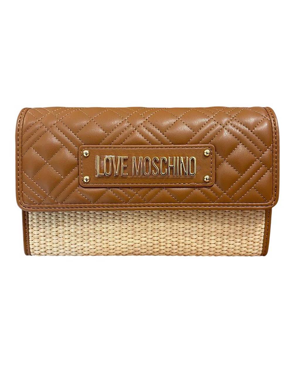 Love Moschino Γυναικεία Τσάντα Ώμου Καπουτσίνο Πολυουρεθάνη Raffia