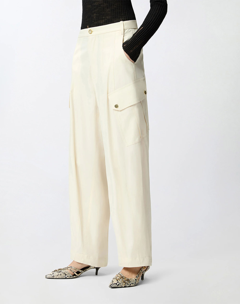 PINKO ROSALIN PANTALONE COTONE FLUID 106278A2ER-C03 Biege