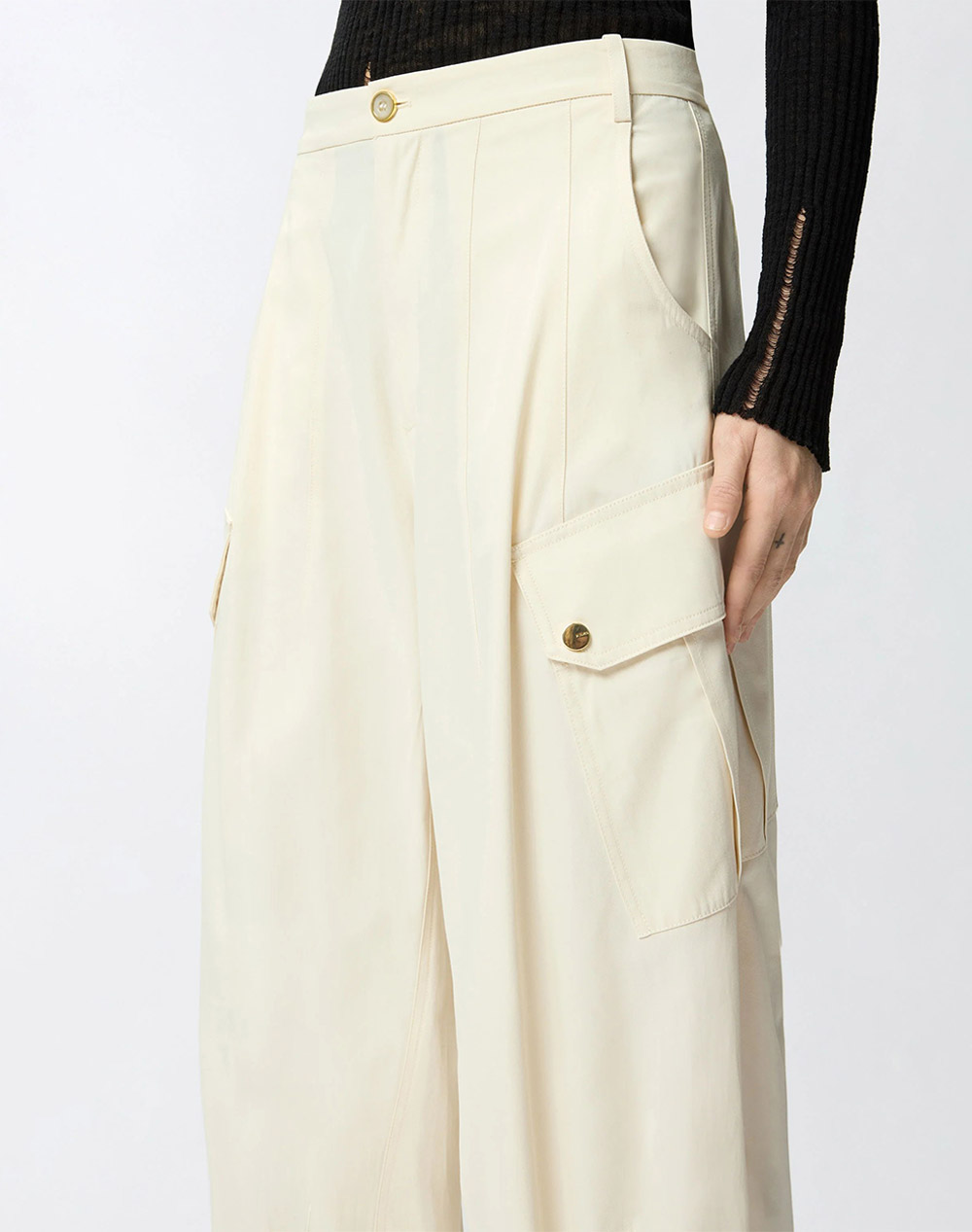 Pinko Rosalin Pantalone Cotone Fluid 106278A2Er-C03 Biege Γυναικεία ρούχα παντελόνια Jean 5P Cargo Politikos Shop Πολιτικός