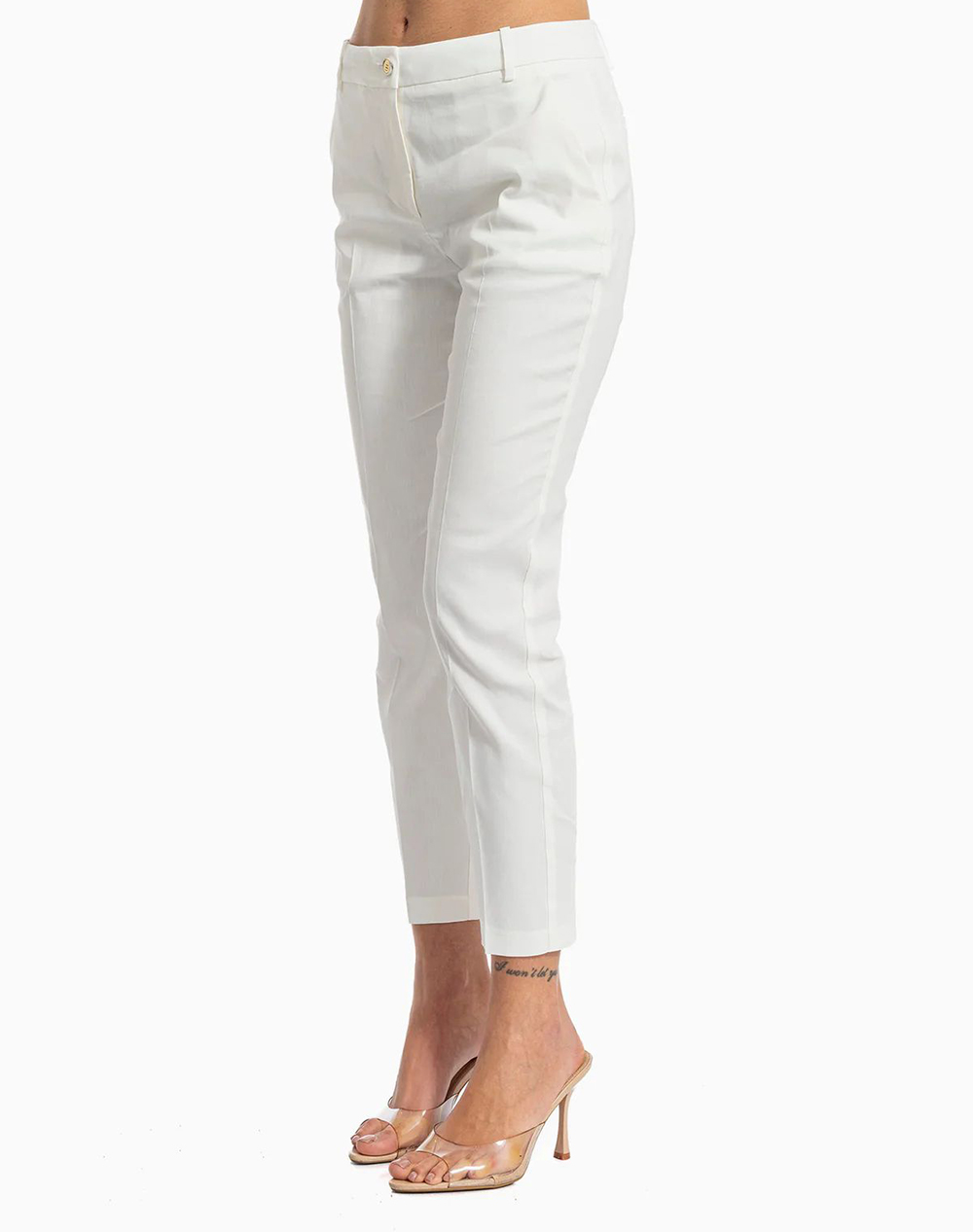 PINKO BELLO PANTALONE LINO STRETCH 100155A34I-Z05 White