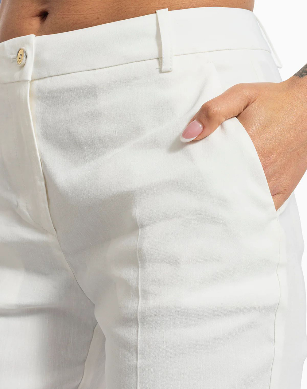 Pinko Bello Pantalone Lino Stretch 100155A34I-Z05 White Γυναικεία ρούχα παντελόνια Chinos Politikos Shop Πολιτικός
