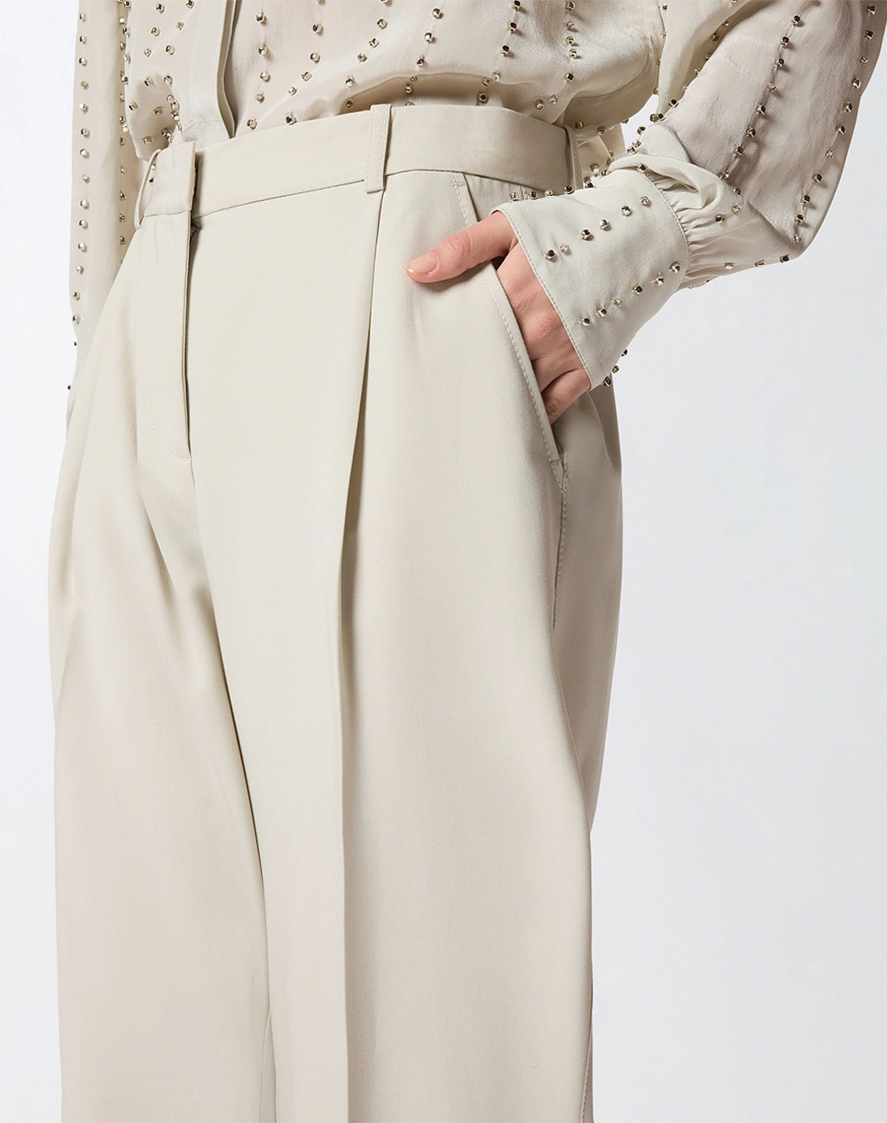 Pinko Paula Pantalone Fluido 106607A18E-I18 Cream Γυναικεία ρούχα παντελόνια Υφασματινα Politikos Shop Πολιτικός