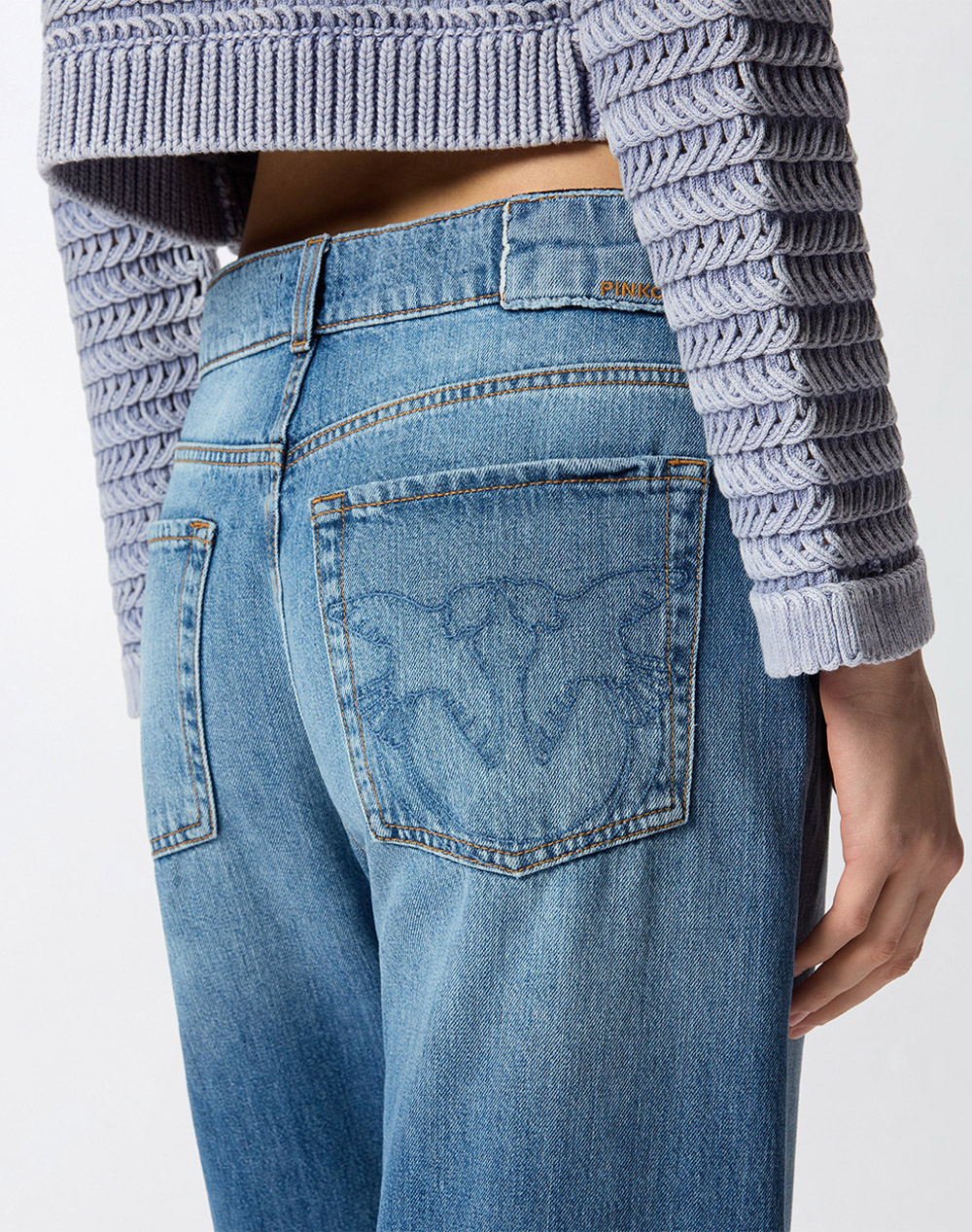 Pinko Wanda Wide Leg Medium Wave Den 101733A323-Pjo Denimblue Γυναικεία ρούχα παντελόνια Jean 5P Cargo Politikos Shop Πολιτικός