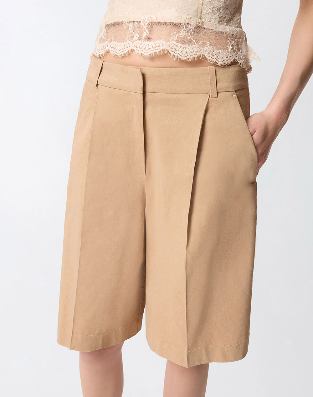 Pinko Bryana Bermuda Lino Stretch 106594A34I-D41 Biege Γυναικεία ρούχα Σορτς Βερμουδες Politikos Shop Πολιτικός