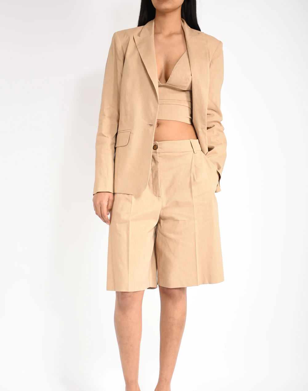Pinko Freda Giacca Lino Stretch 106597A34I-D41 Biege Γυναικεία ρούχα Πανωφορια Σακακια Politikos Shop Πολιτικός