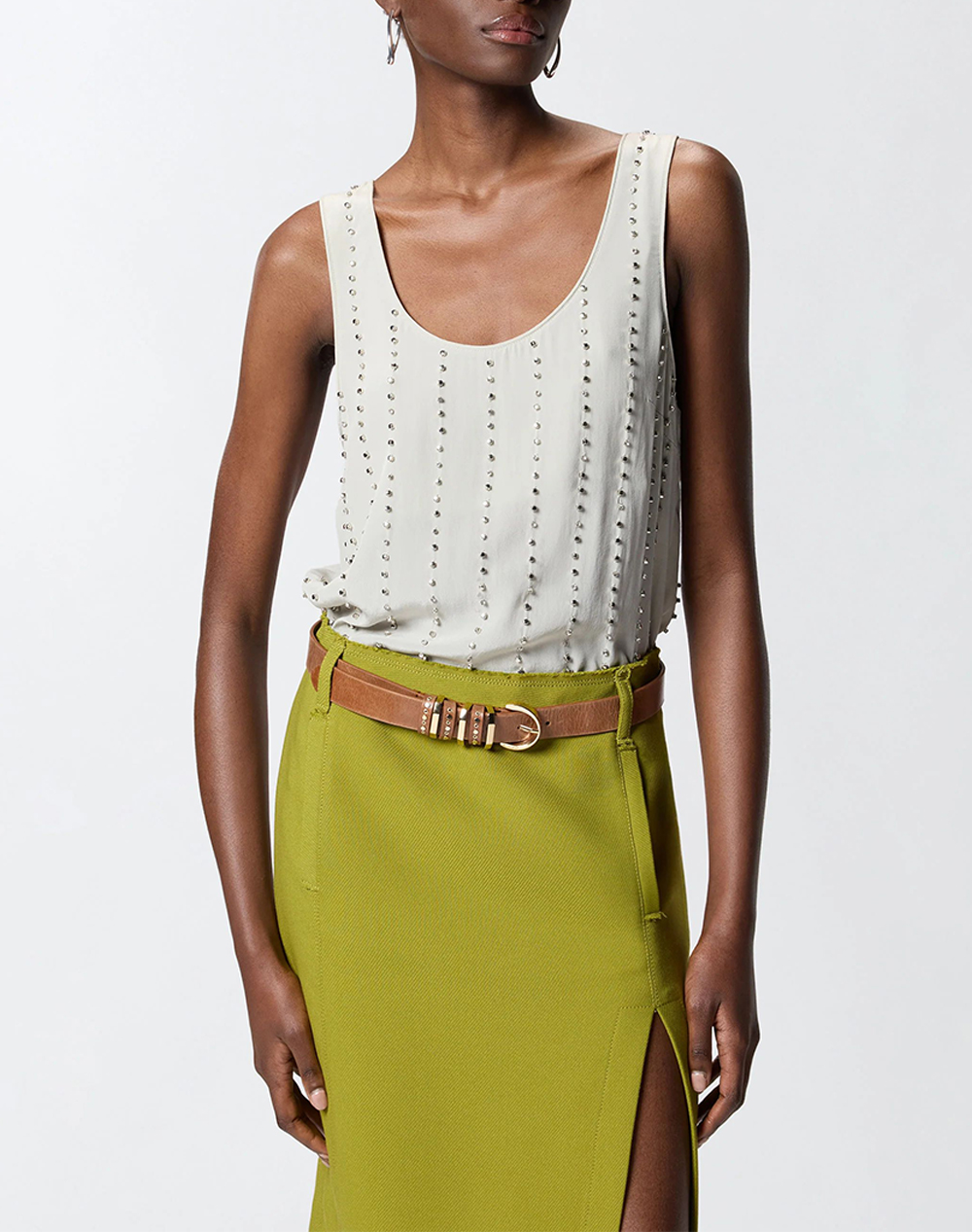 PINKO TESSA TOP FLUIDO RICAMO GESSAT 106214A31F-I18 Ecru