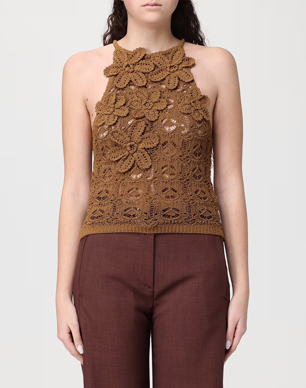 PINKO NYMPHAEA TOP CROCHET SEWON FLO 106863A3B8-L25 SandyBrown
