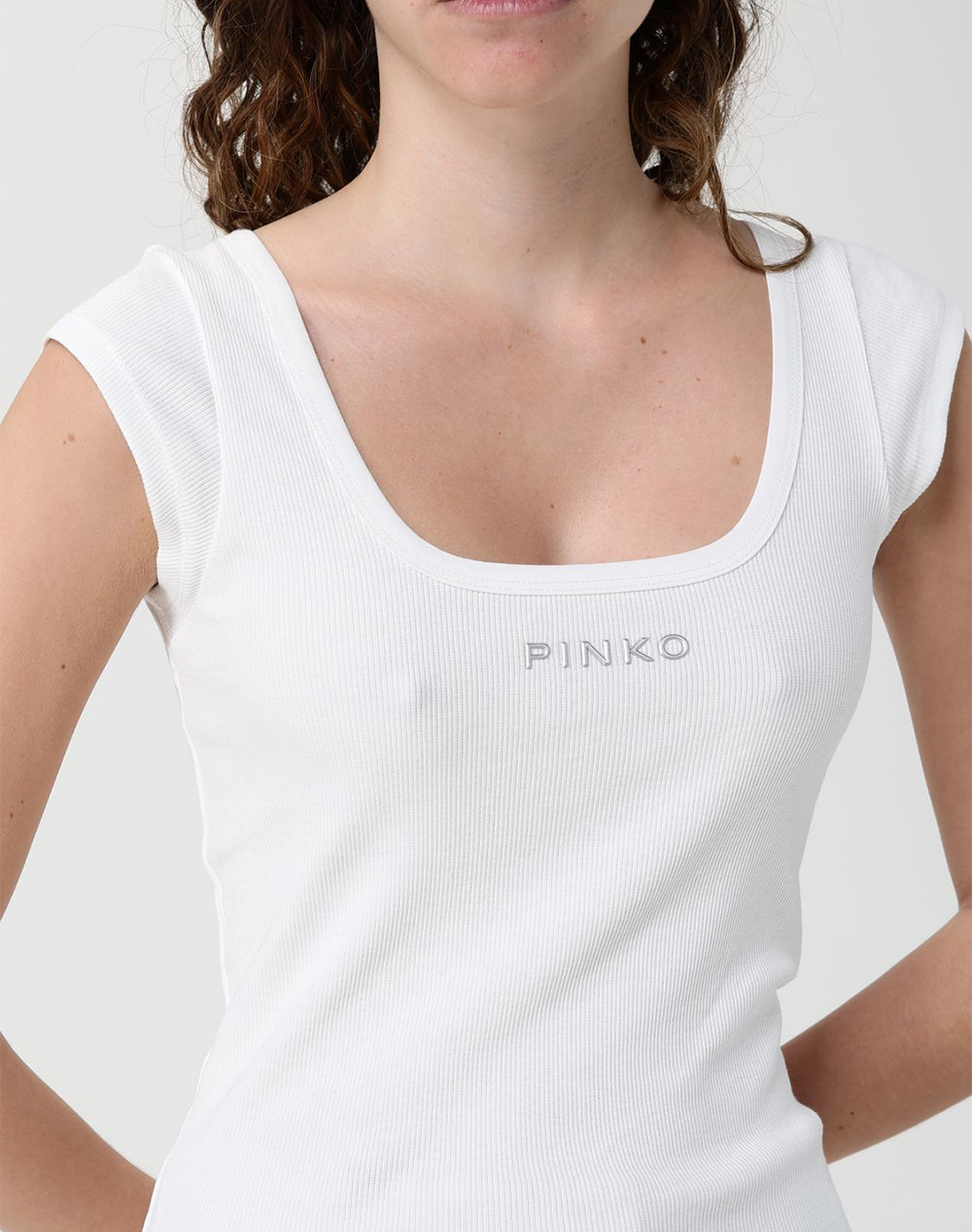 Pinko Tenace Top Costina Cotone Logo 105511A338-Z05 White Γυναικεία ρούχα μπλούζες Τοπ Κορμακια Politikos Shop Πολιτικός