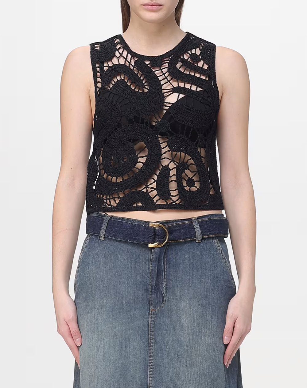 PINKO ERUZIONE TOP CROCHET GEOMETRIC 106438A354-Z99 Black