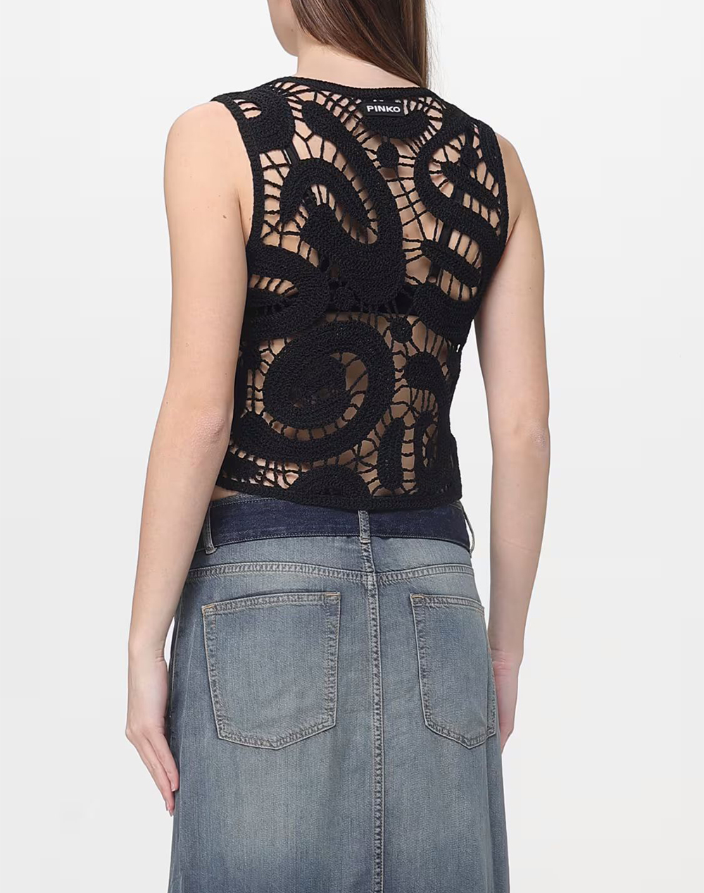 PINKO PINKO ERUZIONE TOP CROCHET GEOMETRIC 106438A354-Z99 Black - 2