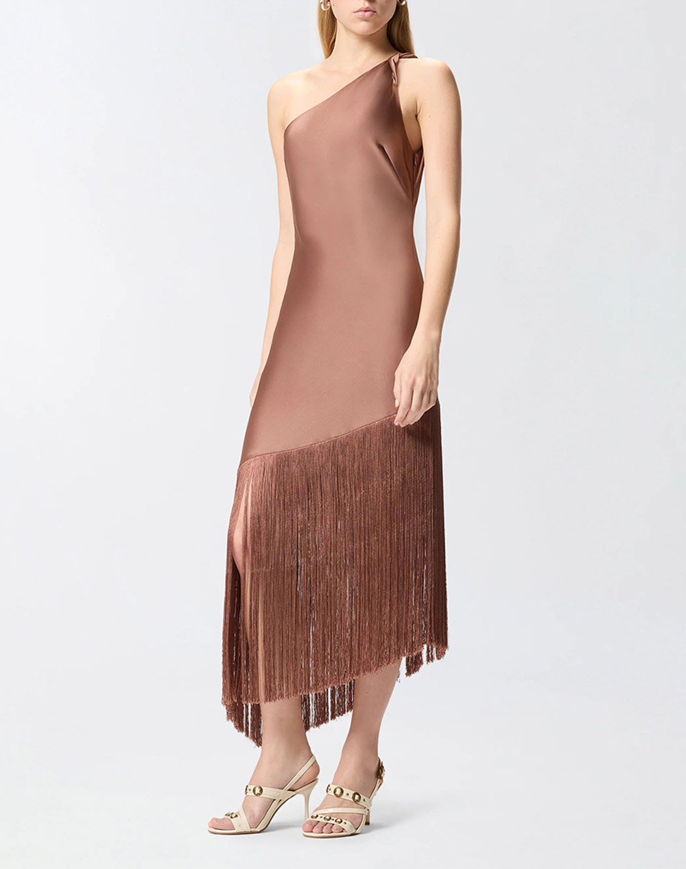 PINKO KIWI ABITO SATIN CON FRANGE 106352A33D-L50 Chocolate