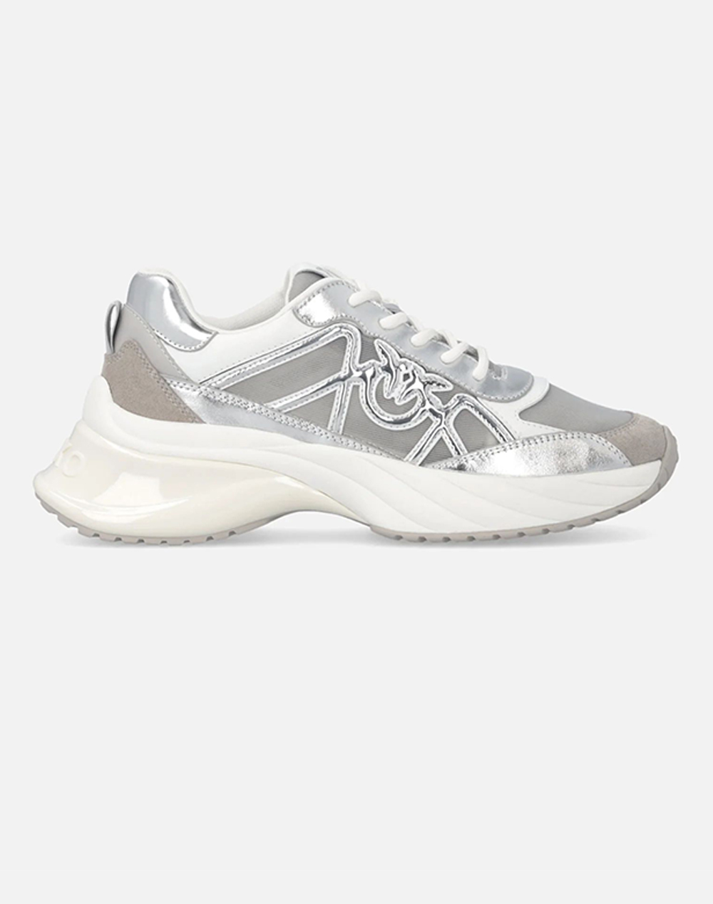 PINKO SHOES ARIEL 33 - SNEAKER LAMINATED CALF LEATHER/NET/COW SUEDE SILVER SS0135P141ZZF-SILVER MetallicSilver