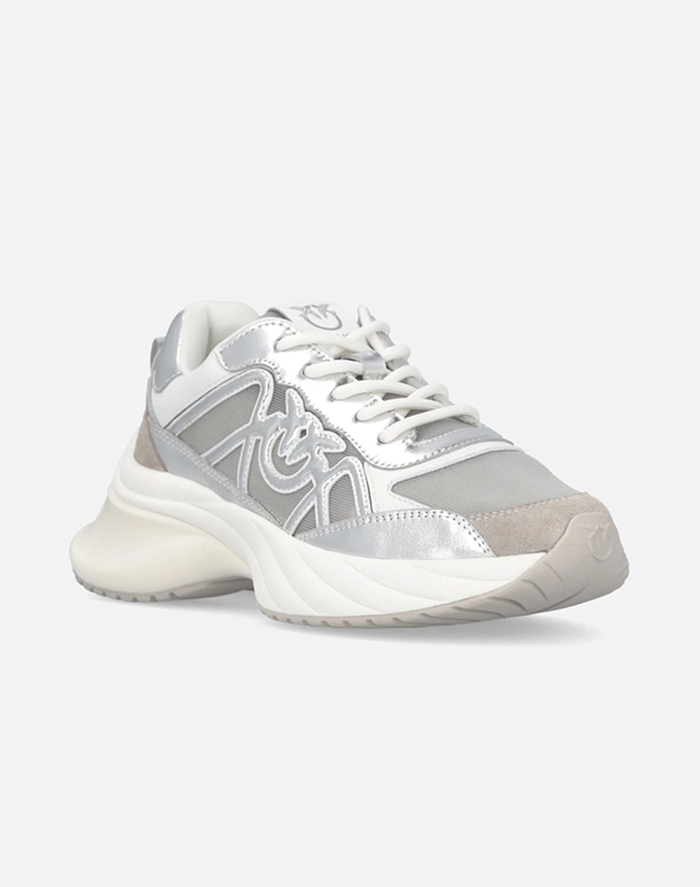 PINKO PINKO SHOES ARIEL 33 - SNEAKER LAMINATED CALF LEATHER/NET/COW SUEDE SILVER SS0135P141ZZF-SILVER MetallicSilver - 2