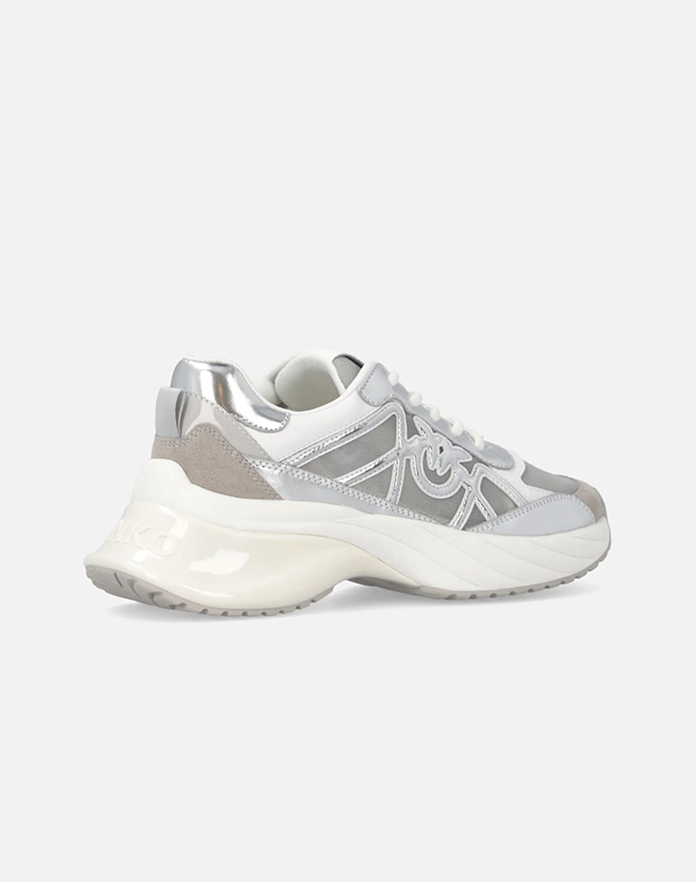 PINKO PINKO SHOES ARIEL 33 - SNEAKER LAMINATED CALF LEATHER/NET/COW SUEDE SILVER SS0135P141ZZF-SILVER MetallicSilver - 3