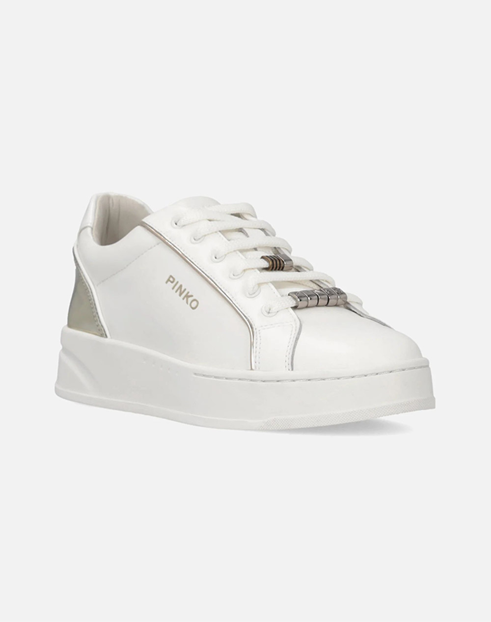 PINKO SHOES IRIS 01 - SNEAKER CALF LEATHER MILK/PLATINUM SS0131P001ZX8-MILK PLATINUM Cream