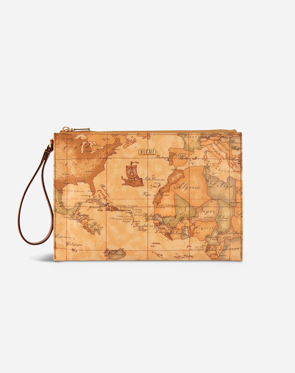 Alviero Martini Γυναικείο Φλατ Clutch Ανοιχτό Καφέ Pvc Βαμβάκι Pl Pu Φυσικό Δέρμα