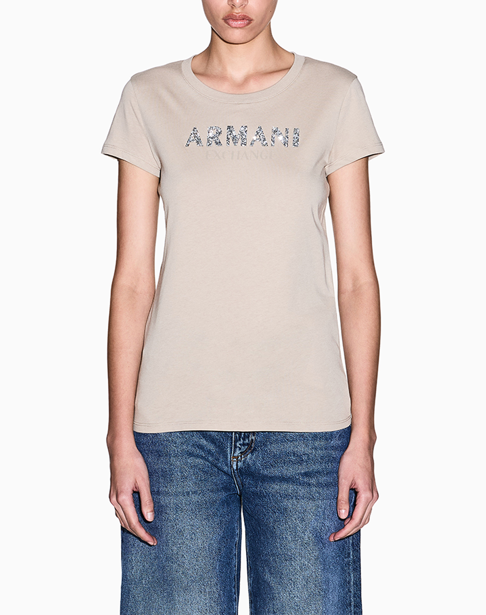Armani Exchange Γυναικείο T-Shirt Κοντομάνικο Μπεζ Βαμβάκι Ζέρσεϊ