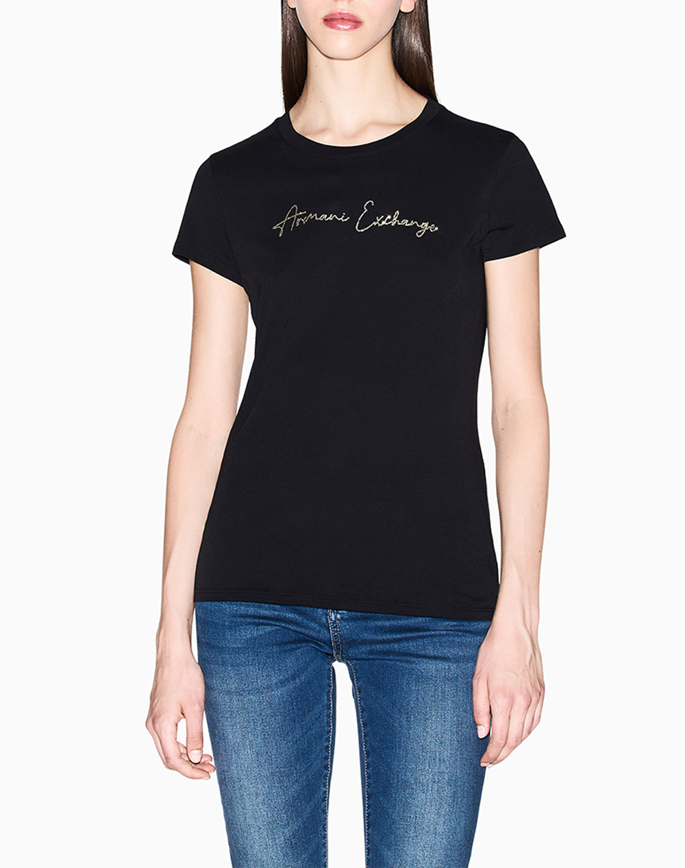 Armani Exchange Γυναικείο T-Shirt Κοντομάνικο Μαύρο Βαμβάκι Ζέρσεϊ