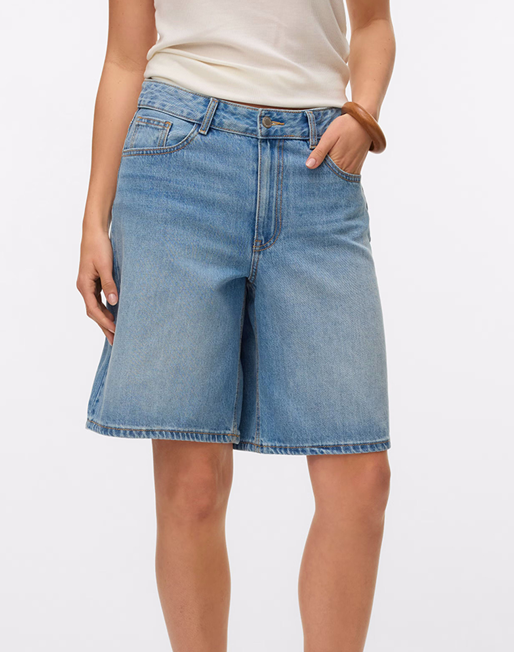AWARE BY VERO MODA AWARE AWSAGE HR BERMUDA SHORTS 10328836-Light Blue Denim DenimLightBlue