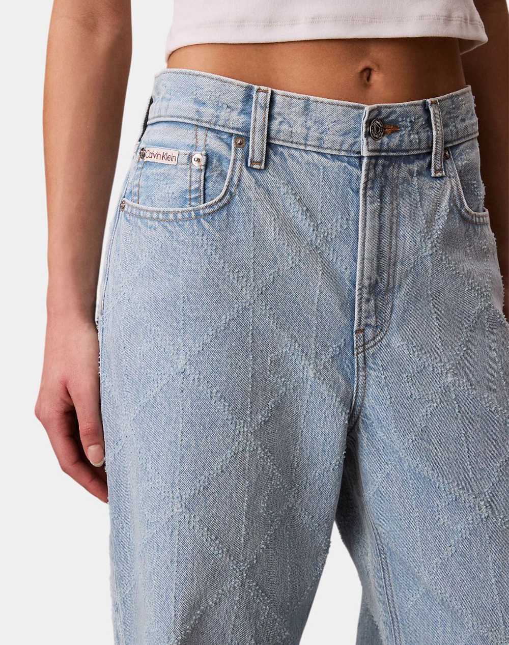 Calvin Klein Jeans Low Rise Baggy Needlepunch Ck Tr Lv047F495G-3U8Rg Denimlightblue Γυναικεία ρούχα παντελόνια Jean 5P Cargo Politikos Shop Πολιτικός