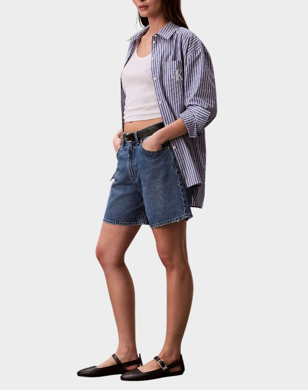 CALVIN KLEIN JEANS HI RISE A-LINE SHORT BLUE CAROLI LV047F676G-21R DenimBlue φωτογραφία