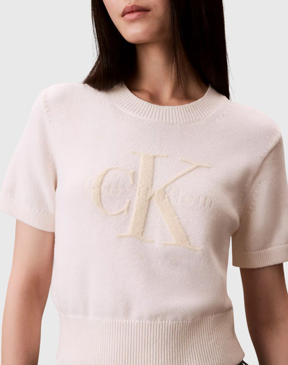 Calvin Klein Jeans Chunky Cotton Graphic Vest Lv044E306G-Ybh Offwhite Γυναικεία ρούχα μπλούζες Πλεκτά Politikos Shop Πολιτικός